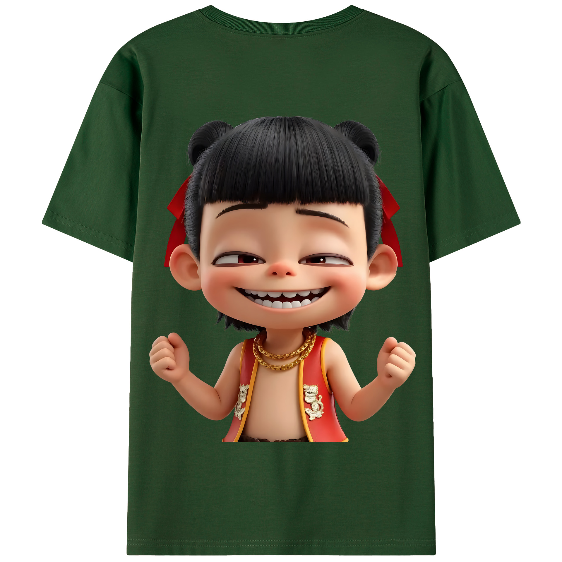 （画像用） Ne Zha 2 ナタ 魔童の大暴れ 綿100％半袖Tシャツ（背面プリント）
